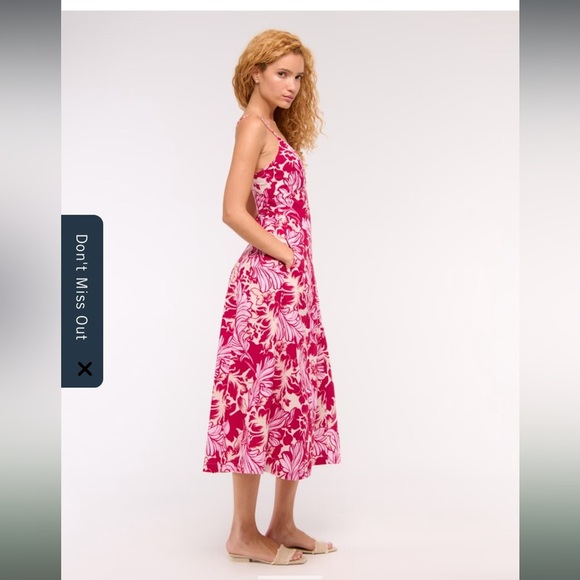 Abercrombie & Fitch Beaded Flowy Midi Dress Linen Blend Floral Size Large  NWT - Picture 3 of 15